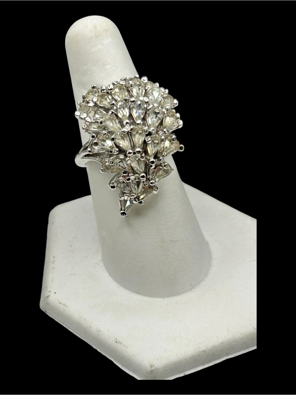 Vintage Panetta Sterling Rhinestone Waterfall Ring